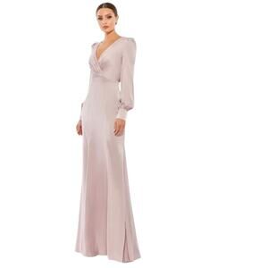 MAC DUGGAL 55635 Satin Ruched Bishop Sleeve Gown, Size 4, New w/ Tag MSRP $398